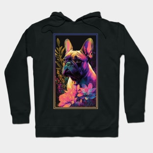 French Bulldog Dog Vibrant Tropical Flower Tall Digital Oil Painting Portrait Hoodie